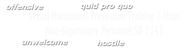 Sexual Harassment Prevention Training 1-Hour Non-Supervisory Personnel SB 1343, quid pro quo, unwelcome hostile